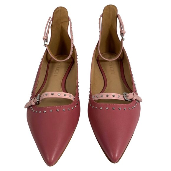 COACH Jody Pink Leather Studded Pointed Toe Flats Ankle Strap Women’s NWOB - Picture 1 of 7